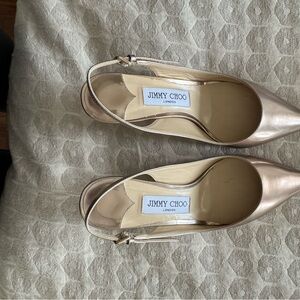 Jimmy Choo Rose Gold Pointed Slingback Pumps